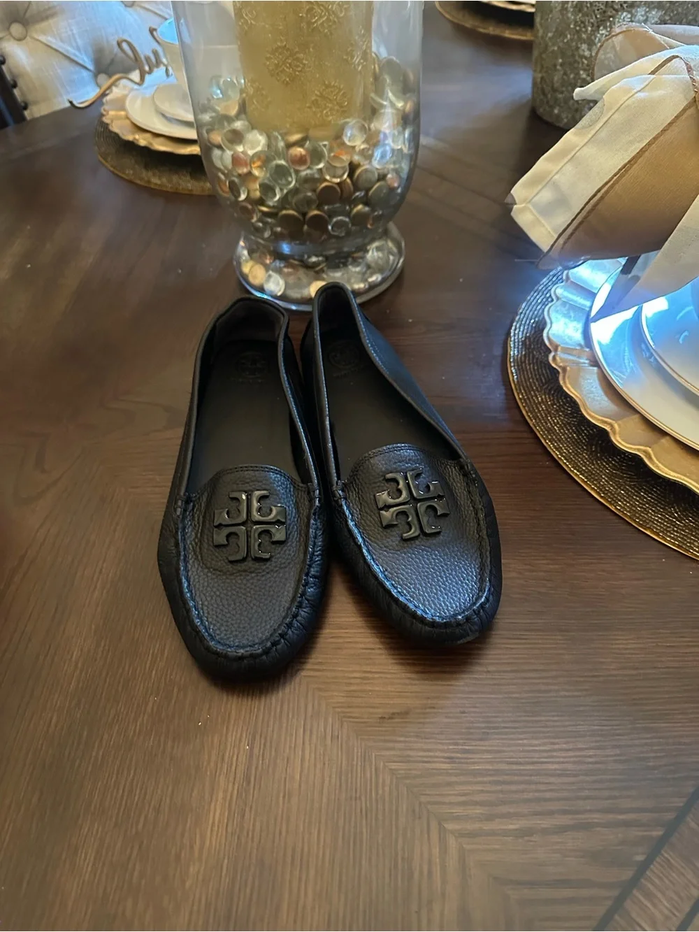 Tory Burch Black Leather Minnie Moc Loafers
